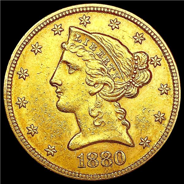 1880 $5 Gold Half Eagle CLOSELY UNCIRCULATED