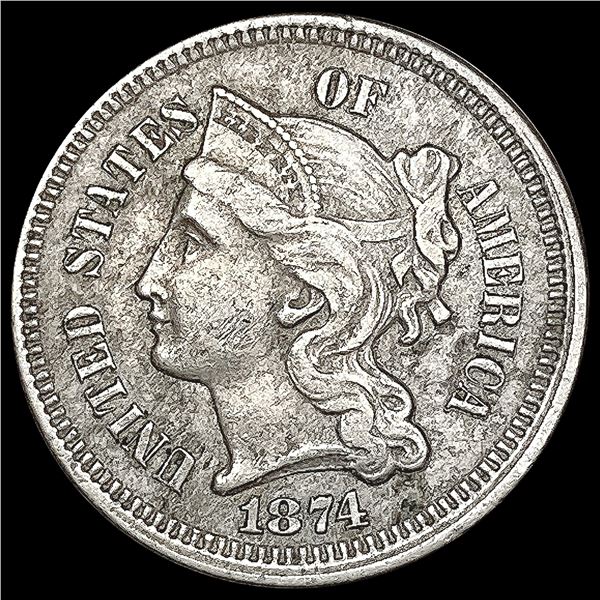 1874 Nickel Three Cent CLOSELY UNCIRCULATED