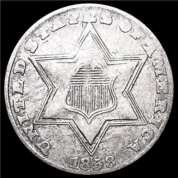 1858 Silver Three Cent CLOSELY UNCIRCULATED