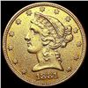 Image 1 : 1881 $5 Gold Half Eagle CLOSELY UNCIRCULATED
