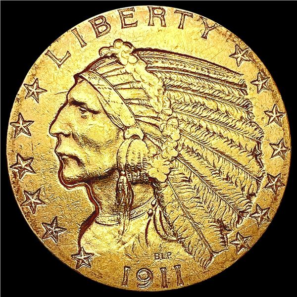 1911-S $5 Gold Half Eagle NEARLY UNCIRCULATED