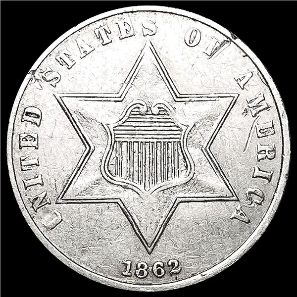 1862 Silver Three Cent CLOSELY UNCIRCULATED