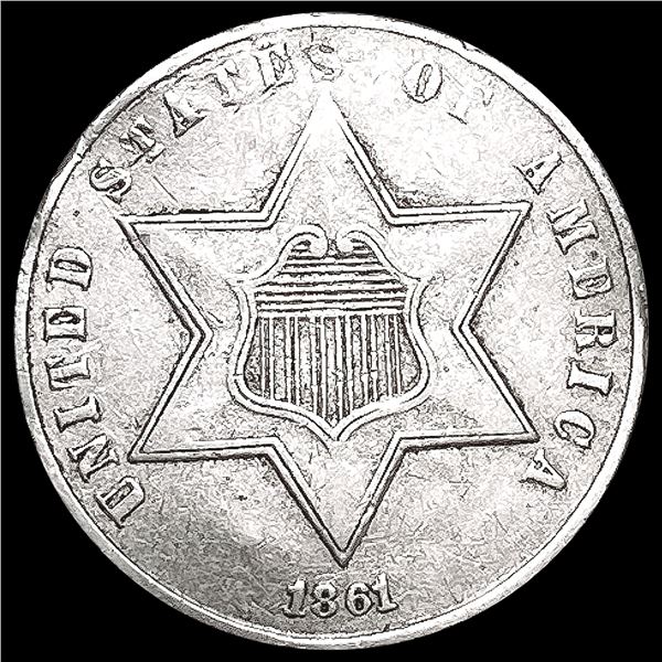 1861 Silver Three Cent NEARLY UNCIRCULATED