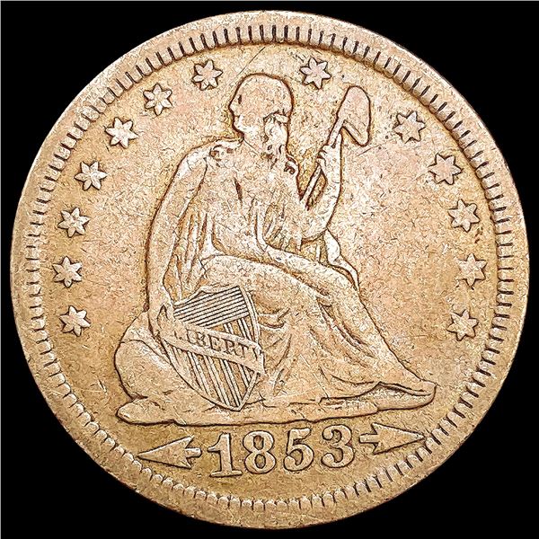 1853 Arws & Rays Seated Liberty Quarter LIGHTLY CI