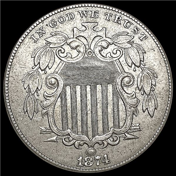 1874 Shield Nickel NEARLY UNCIRCULATED