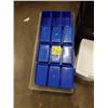 Image 2 : LARGE RUBBERMAID BIN WITH 15 BLUE STORAGE BINS, AND 2 3- DRAWER STPRAGE UNITS