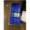 Image 2 : LARGE RUBBERMAID BIN WITH 15 BLUE STORAGE BINS, AND 2 3- DRAWER STPRAGE UNITS