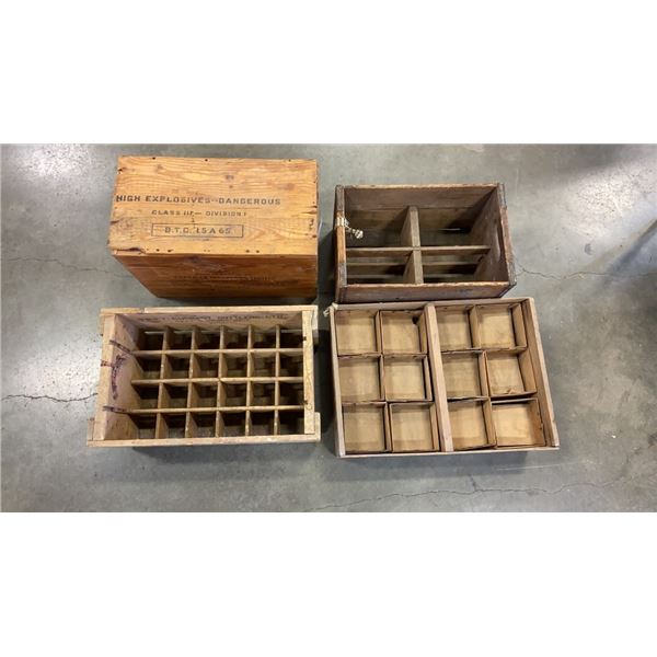 4 VINTAGE WOODEN CRATES 4 vintage wooden crates
