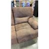 Image 3 : BROWN SUEDE POWER RECLINING SOFA - LEFT SIDE RECLINES, RIGHT SIDE DOES NOT