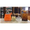 Image 1 : 2 ART GLASS PURSES, ART GLASS VASE AND CRYSTAL BUD VASE