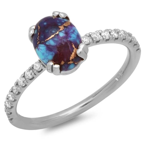 1.2ct Copper Turquoise 14 K White  Gold Ring