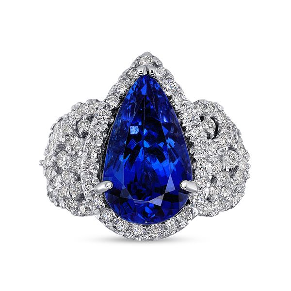 6.38ct Neon Blue Tanzanite 18K White Gold Ring