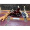 Image 1 : Red Resin Horse Sculpture, Antler, Blue Geode Crystal & Wood Tripod Bowl Holder