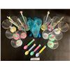 Image 2 : Vintage Colourful Sundae Set with Spoons, Straw-sticks & 3 Blue Glasses & Stir Sticks