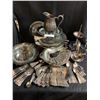 Image 1 : Large Assortment Silver-plate Cutlery, Serving Dishes, Plates, Pitcher, Goblets & Bowls