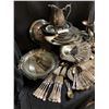 Image 3 : Large Assortment Silver-plate Cutlery, Serving Dishes, Plates, Pitcher, Goblets & Bowls