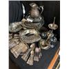 Image 4 : Large Assortment Silver-plate Cutlery, Serving Dishes, Plates, Pitcher, Goblets & Bowls