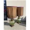 Image 1 : Pair of Vintage Green Glass Table Lamps w Tinted Shades