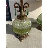 Image 5 : Pair of Vintage Green Glass Table Lamps w Tinted Shades