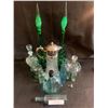 Image 1 : Glass Decanter, Asst Vintage Bottles and Two Mid Century Modern Green Jars w Lids