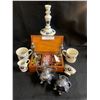 Image 1 : Variety of Costume Jewellery in Wooden Box, Hand Painted Coffee Mug Set & Candle Holder, Silver Plat