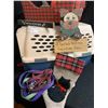 Image 4 : Dog Kennel, Bed, Leashes, Garden Sign, Christmas Stockings, Love at First Bark Dog Sign & 3 Dog Swea