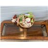 Image 3 : Wicker Basket Filled w Stuffed Animal Toys, Vintage Solid Maple High Chair & Glass Top Coffee Table
