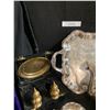 Image 2 : Silver Plated Tea Set, Chalices, Brass Salt & Pepper Shakers