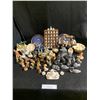 Image 1 : Porcelain Figurines, Miniature Tea Set, Thimbles in Wooden Case, Brass Horse, Cast Soapstone Animal 