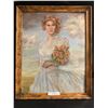 Image 1 : Original Oil Painting of Woman with Bouquet of Flowers by Bill Allowat