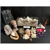 Image 1 : Seashells, Egyptian Statues, Ben Wa Balls, Wooden Oriental Fisherman Carving