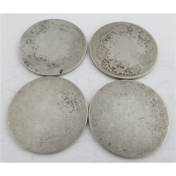 4 Canadian Silver Quarters Dates Unknown