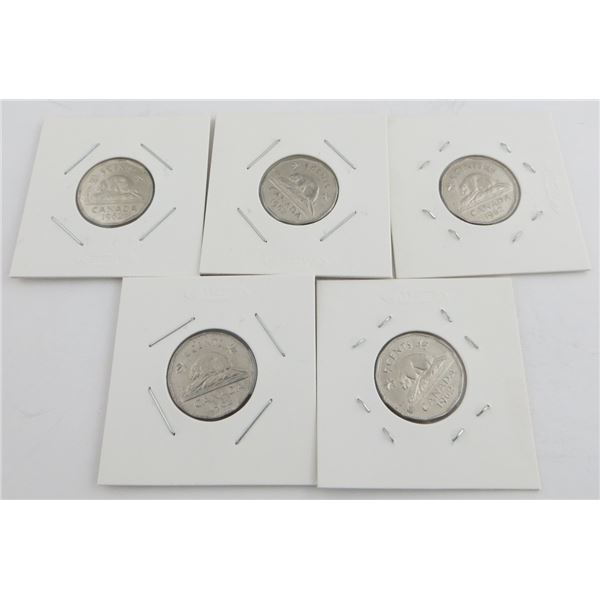 5x Canadian Nickels 1962
