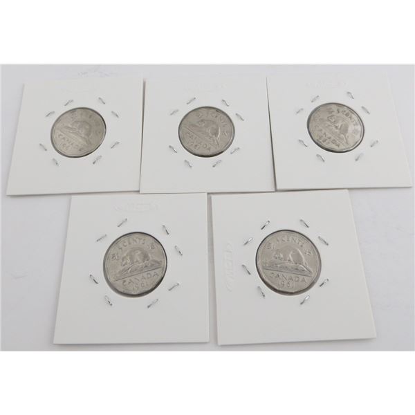 5x Canadian Nickels 1961