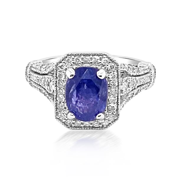 3.27ct Natural Ceylon Blue Sapphire 14K White Gold Ring