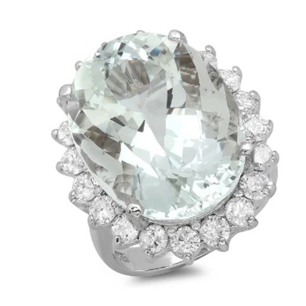 20.1ct Aqua 14 K White Gold Ring