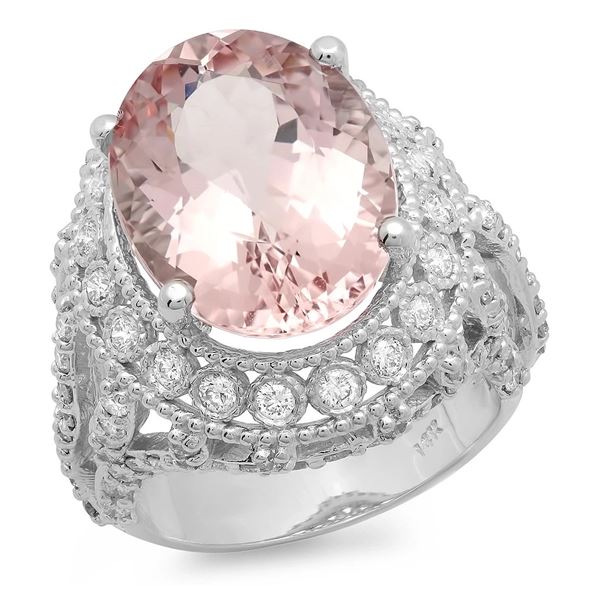 9.27ct Morganite 14 K White Gold Ring