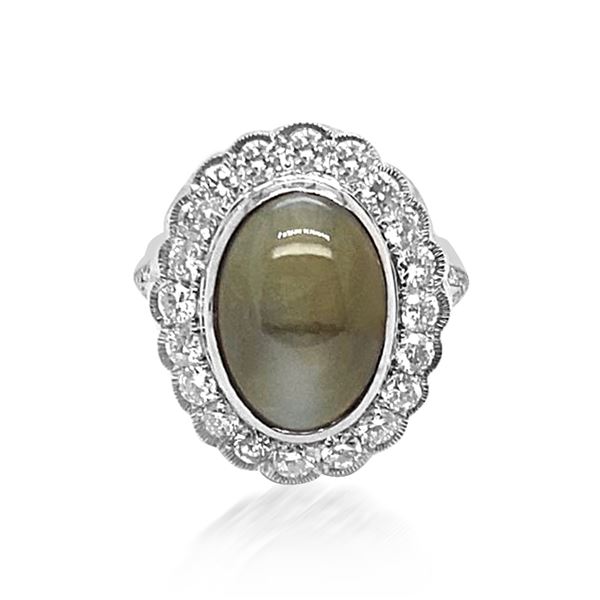 11.91ct Natural Cat's eye 14K White Gold Ring