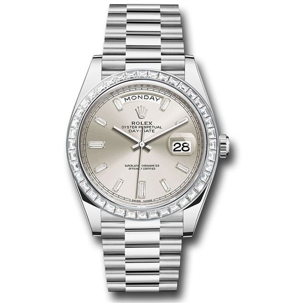 Rolex Day Date Platinum with Baguette Bezel Model # 228396TBR