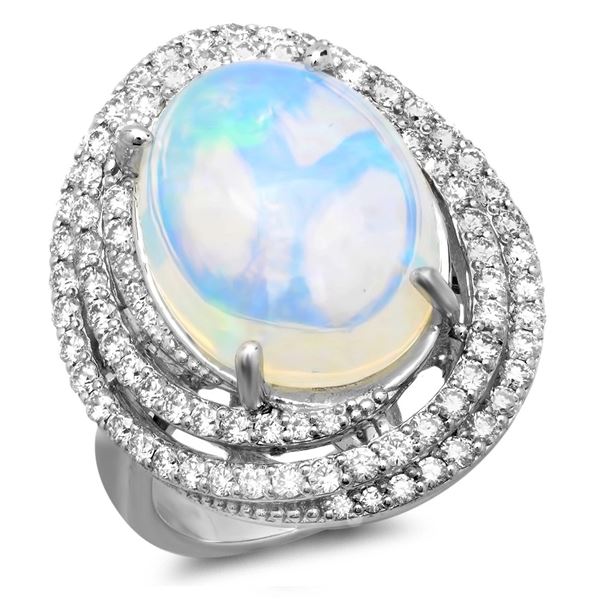 7ct Opal 14 K White  Gold Ring