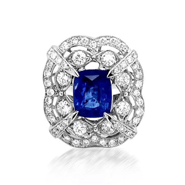 3.21ct Natural Ceylon Blue Sapphire 14K White Gold Ring