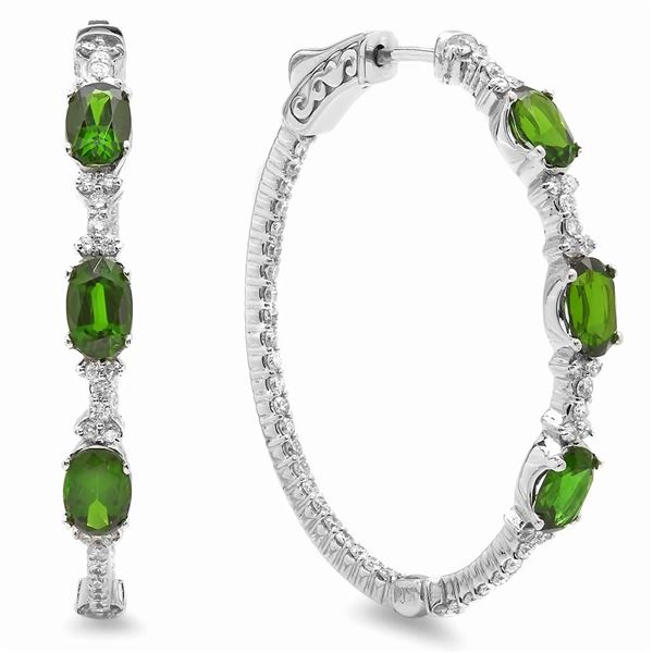 3.1ct Chrome diopside 14 K White  Gold Earrings