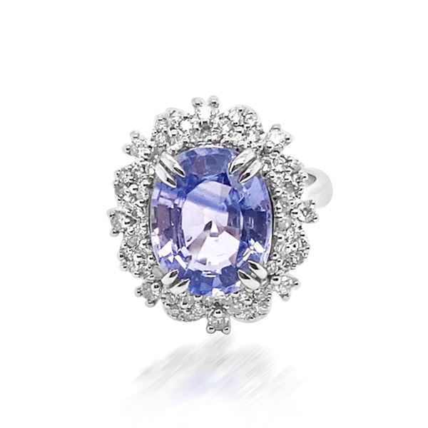 5.34ct Natural Ceylon Blue Sapphire 14K White Gold Ring