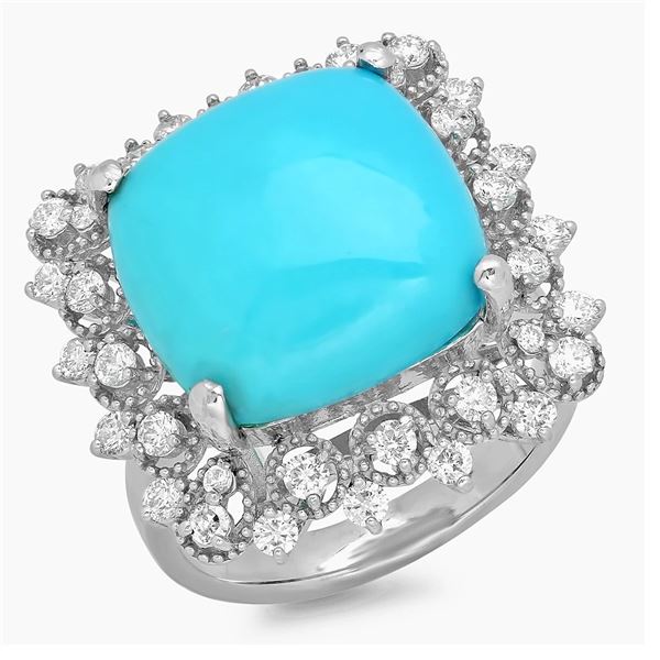7.31ct Turquoise 14 K White  Gold Ring