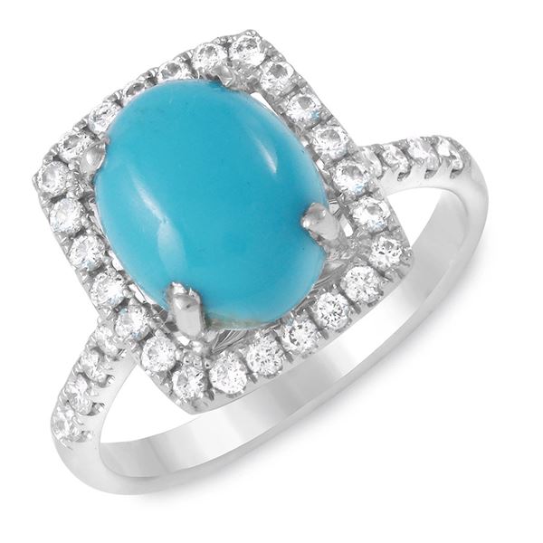 2.59ct Turquoise 14 K White  Gold Ring