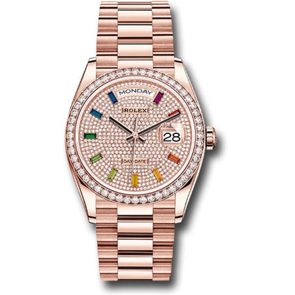 Rolex 36MM Day Date RG with Diamond Bezel Model # 128345