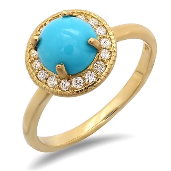1.14ct Turquoise 14 K Yellow  Gold Ring