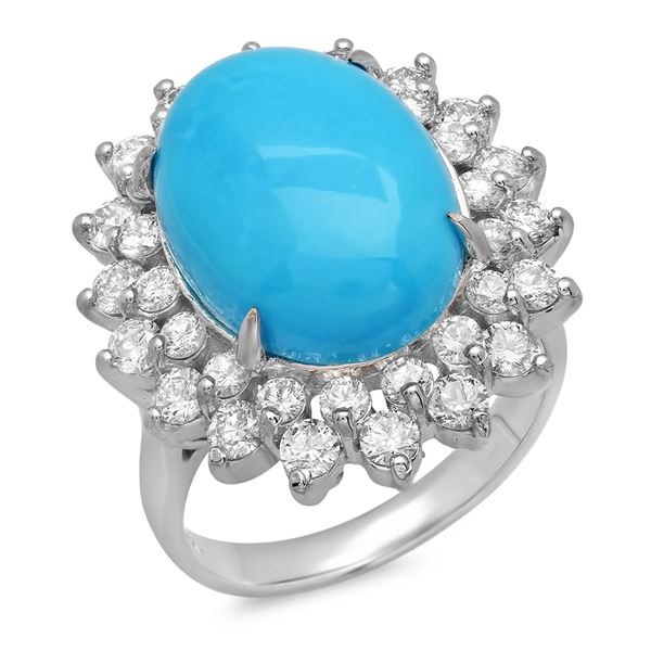 7.44ct Turquoise 14 K White  Gold Ring