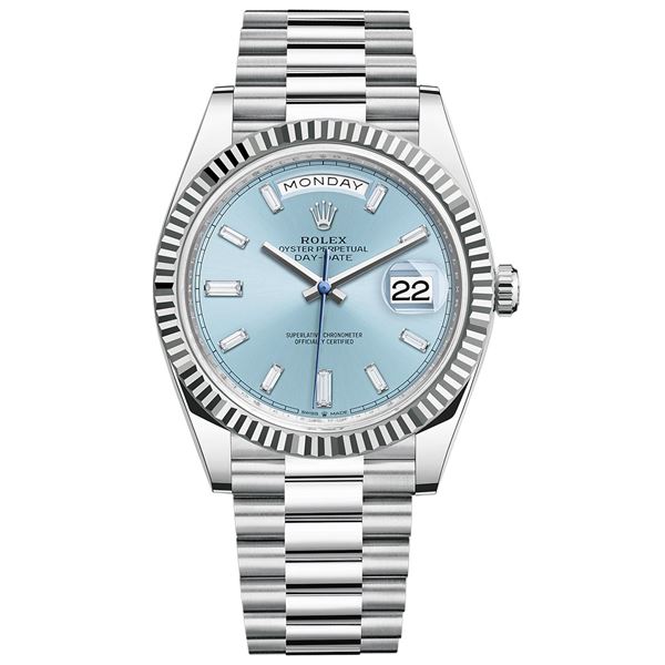 Rolex 36MM Day Date Platinum with Baguette Bezel Model # 128396TBR