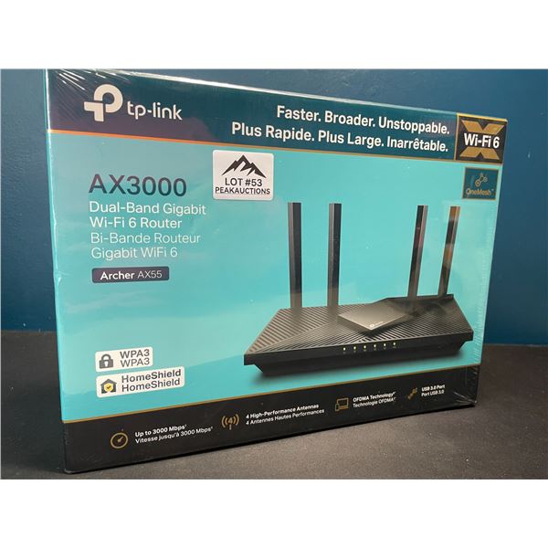 Lot of 1 Tp-Link Archer AX55 AX3000 Dual-Band Gigabit Wi-Fi 6 Router - BRAND NEW SEALED!